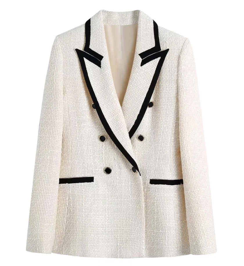 Women's Spring/Summer Tweed Blazer With Contrast Piping