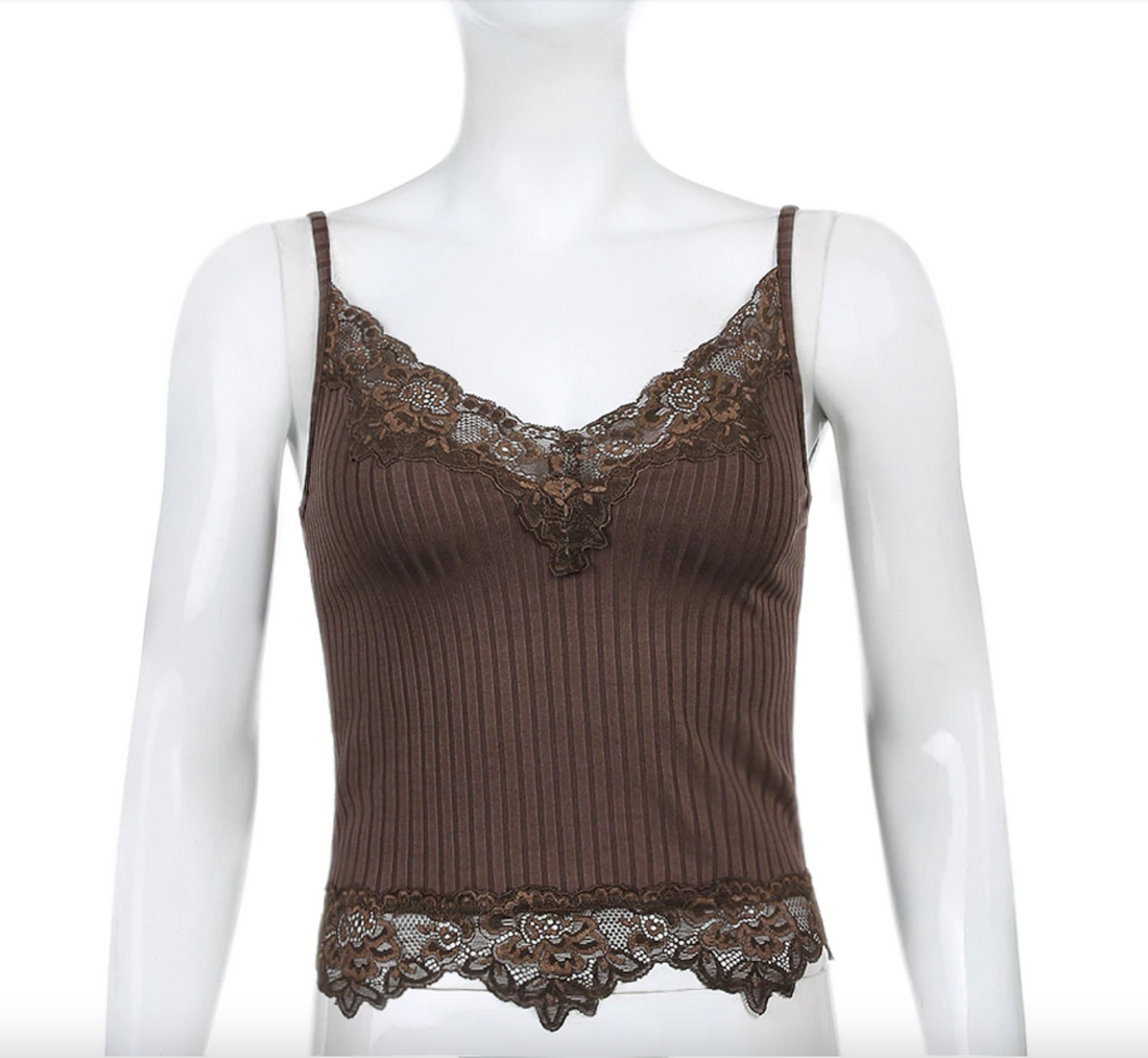 Women's Summer Patchwork Lace V-Neck Casual Crop Top