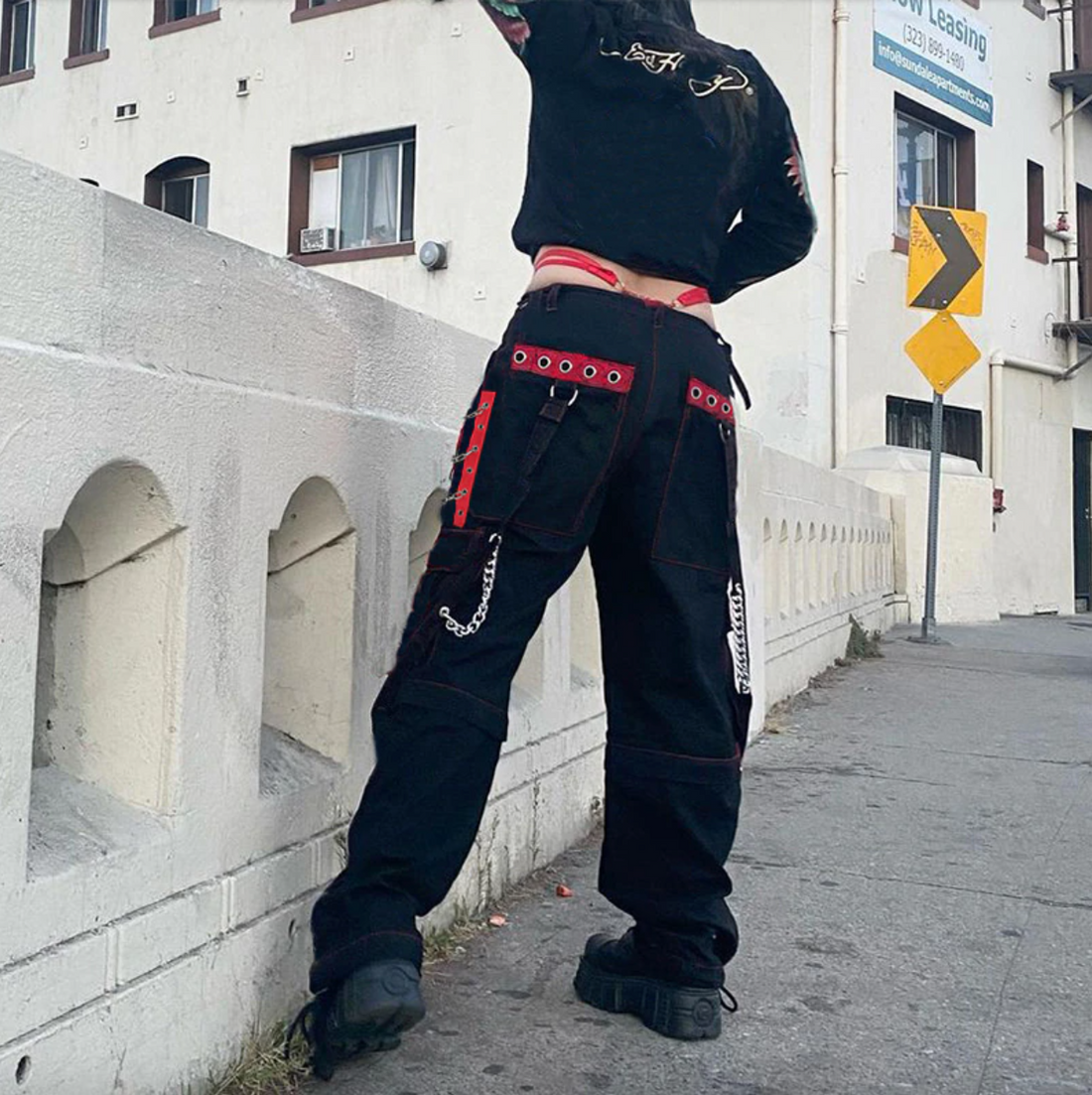 Women's Spring/Autumn Gothic Bandage Chain Hip Hop Casual Pants