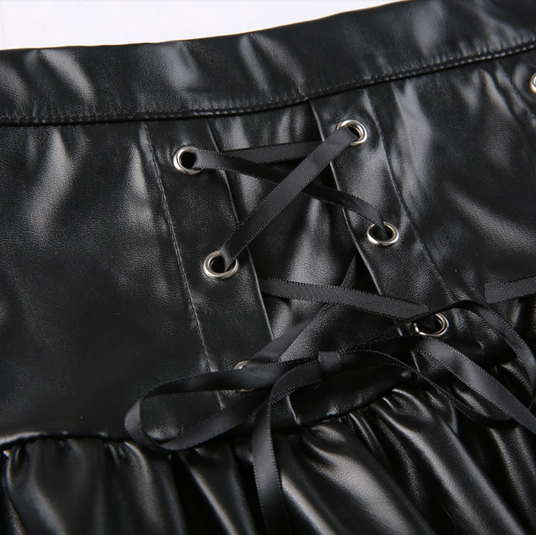 Women's Summer Punk Style PU Leather Lace Up Hight Waist Mini Skirt
