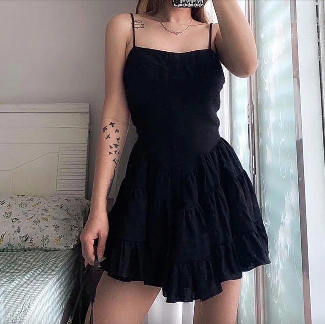 Women's Summer Gothic A-Line Mini Dress with Ruffles