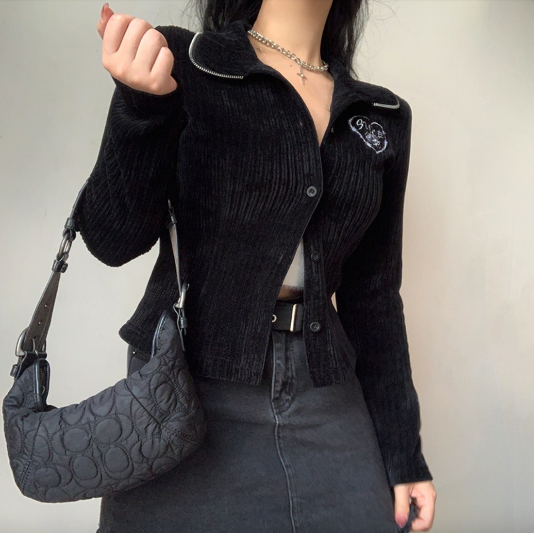 Women's Spring/Autumn Gothic Embroider Knitted Casual Preppy Style Coat