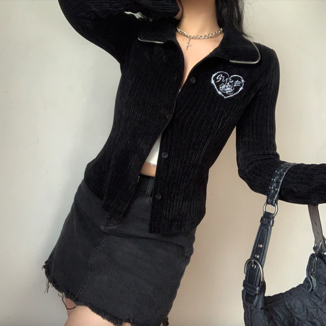 Women's Spring/Autumn Gothic Embroider Knitted Casual Preppy Style Coat