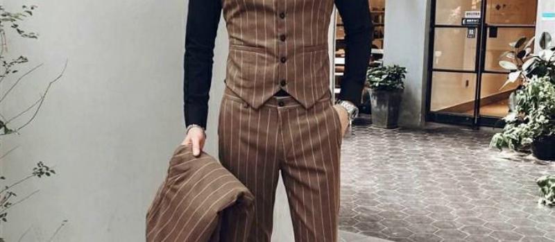 Men's Spring Slim Fit Striped Suit | Blazer & Vest & Pants