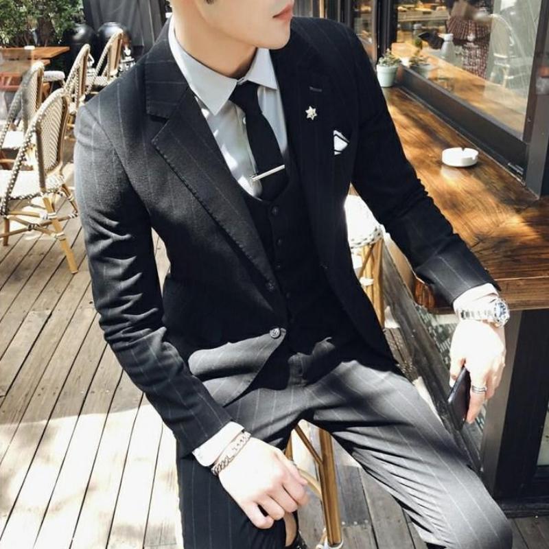 Men's Spring Slim Fit Striped Suit | Blazer & Vest & Pants