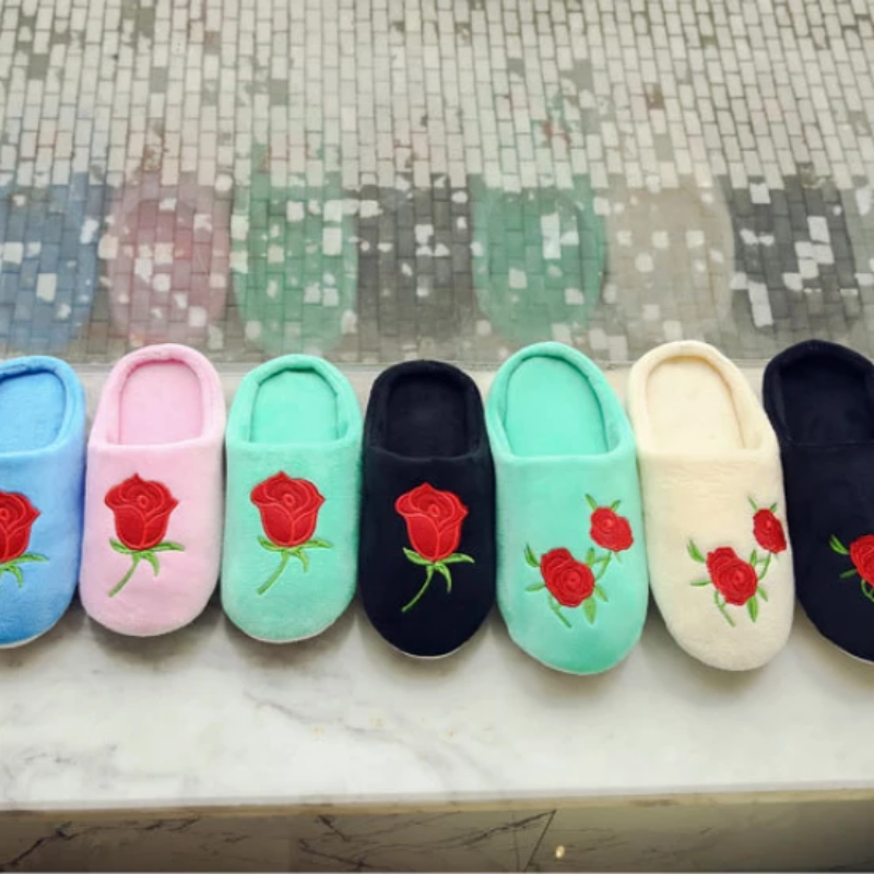 Women's Spring/Autumn Plush Embroidered Home Slippers