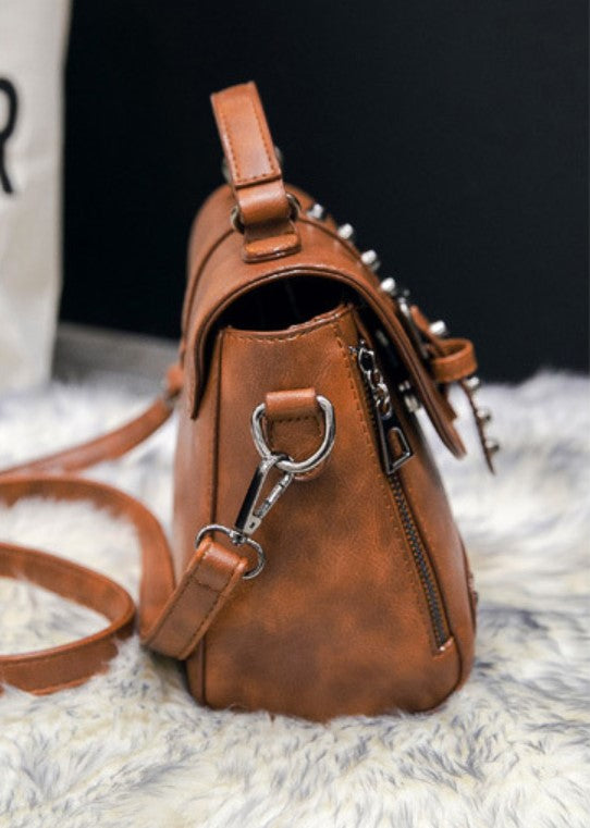 Women's Autumn Vintage PU Leather Crossbody Bag With Rivets