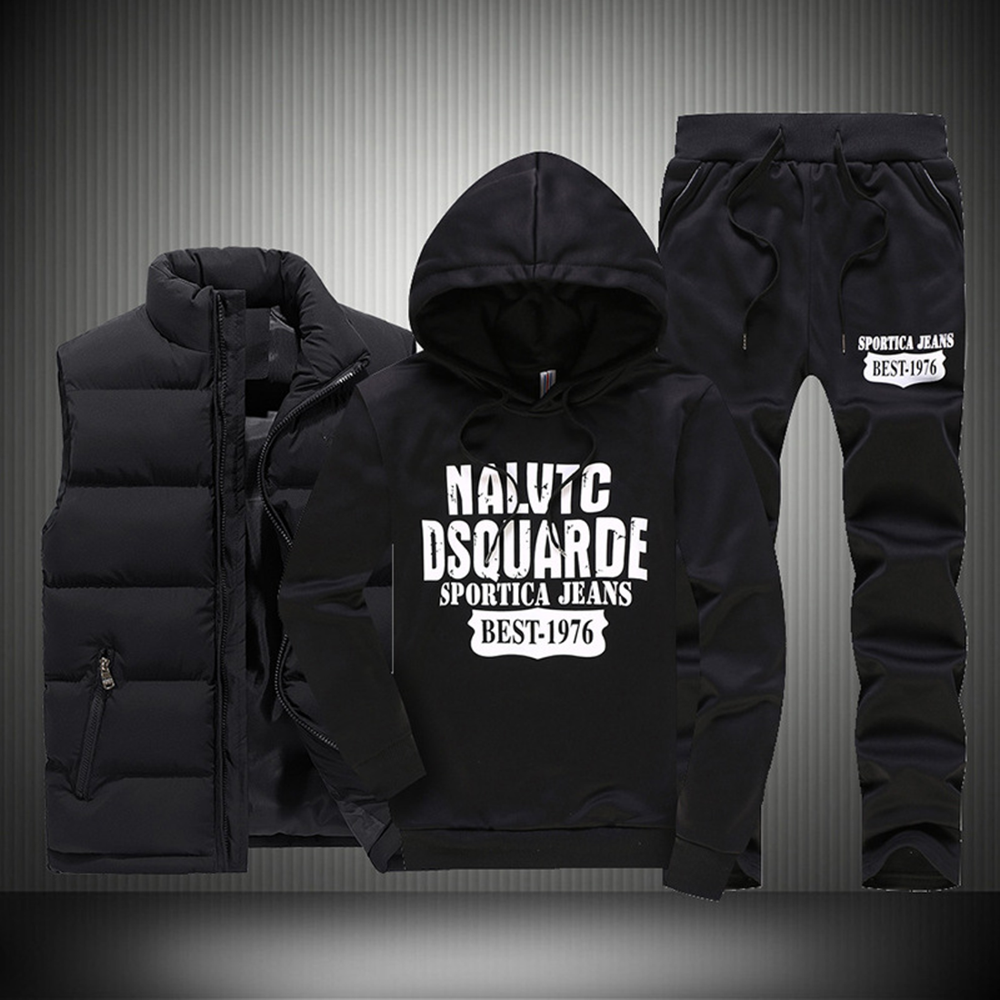 Men's Winter Thick Warm Tracksuit With Text Print