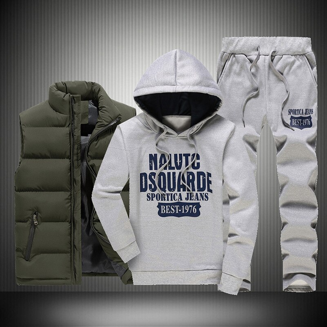 Men's Winter Thick Warm Tracksuit With Text Print