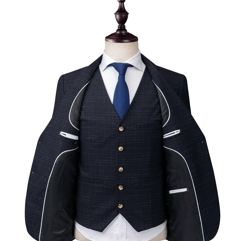 Men's Slim Three-Piece Suit Set | Blazer & Pants & Vest