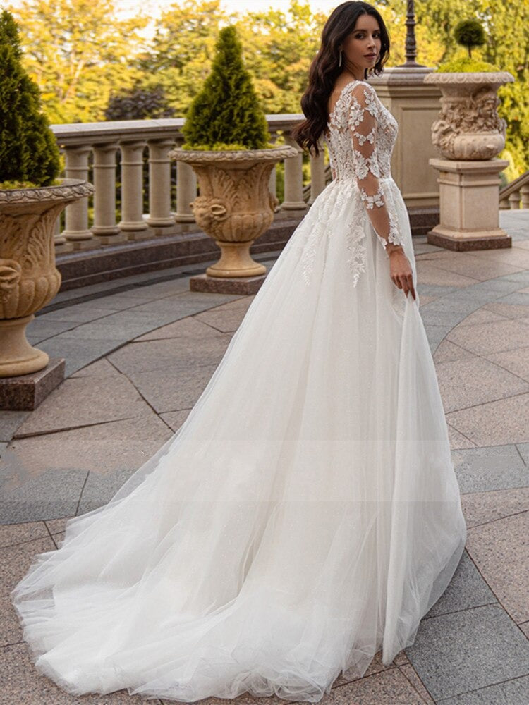 Women's A-Line Long Sleeve Wedding Dress With Corset