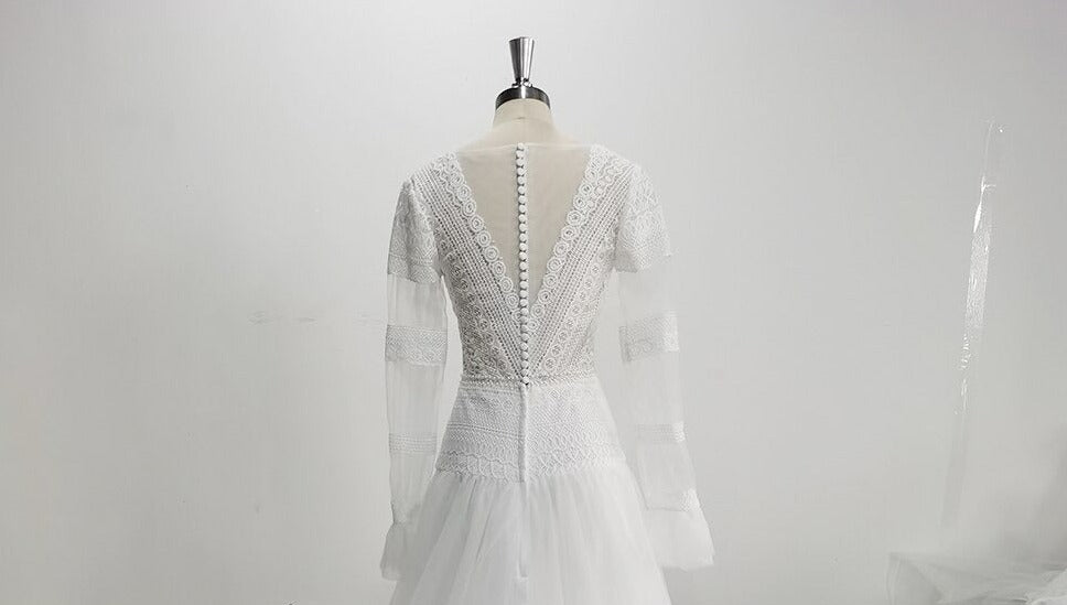 Women's Vintage V-Neck A-Line Wedding Dress With Ruffles