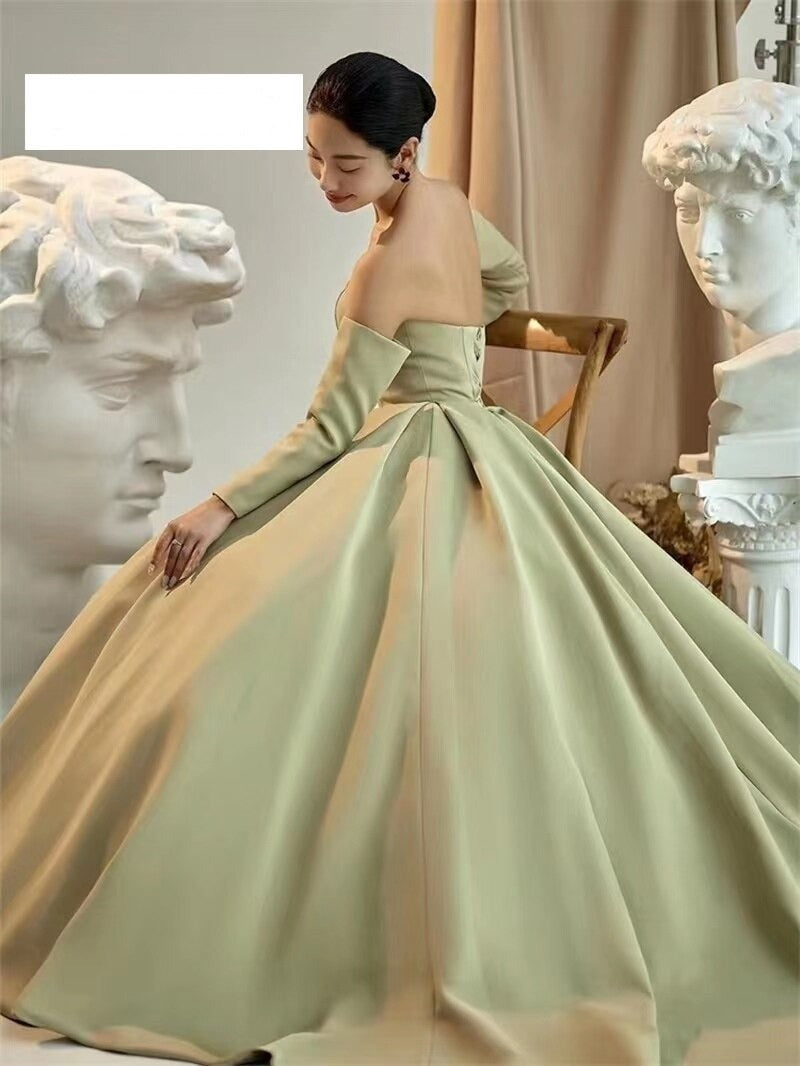 Women's Satin Green Wedding Dress