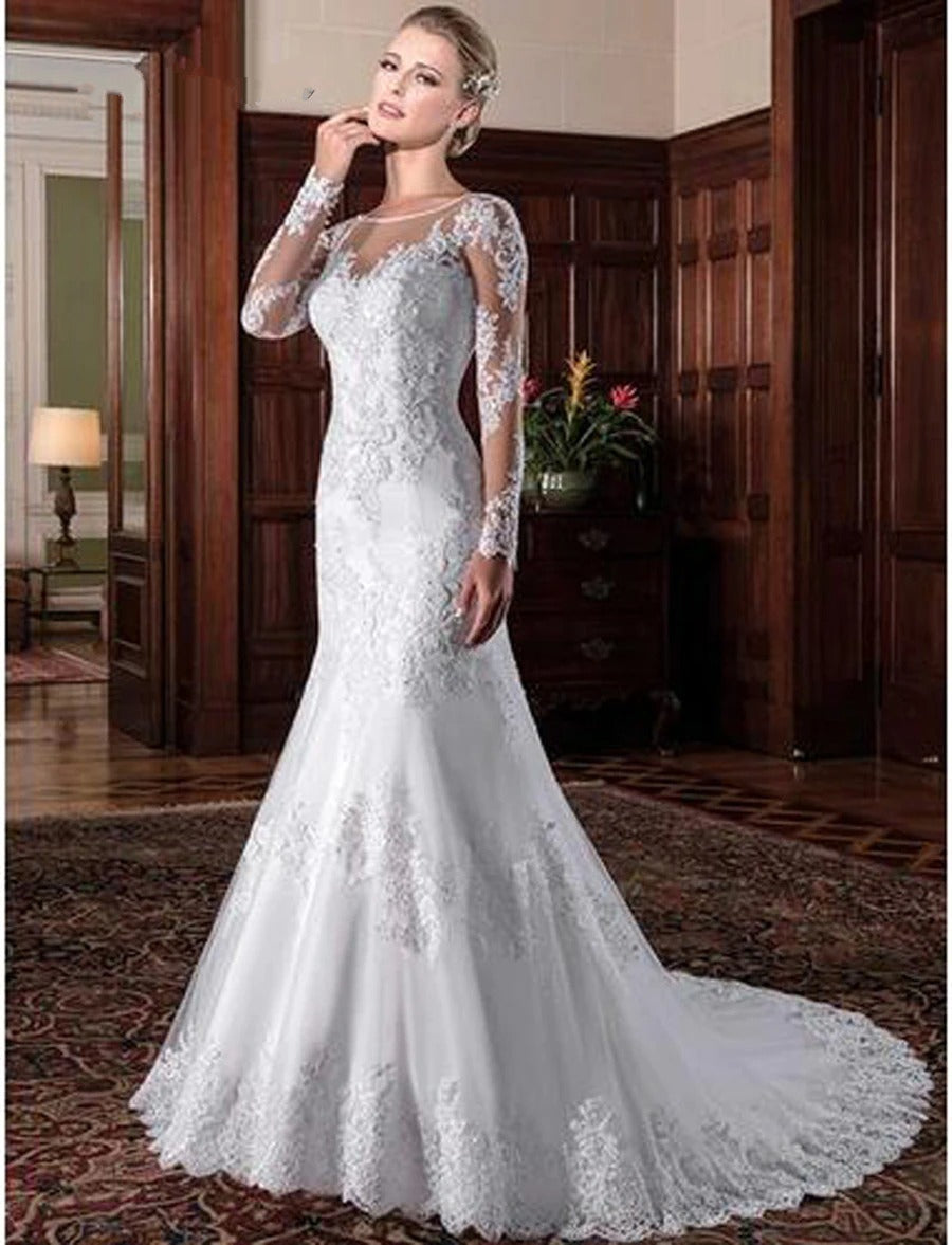 Women's Vintage Wedding Dress With Embroidery Appliques