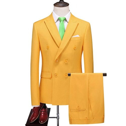 Men's Wedding Two-Piece Double Breasted Solid Color Suit | Blazer & Pants