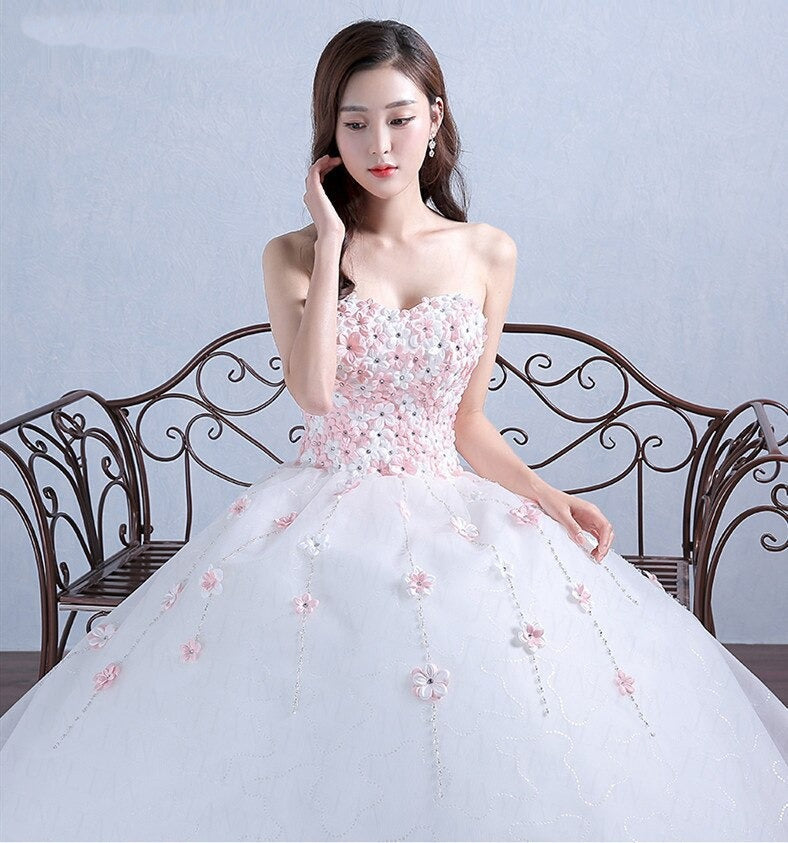 Women's White Long Wedding Dress With Appliques