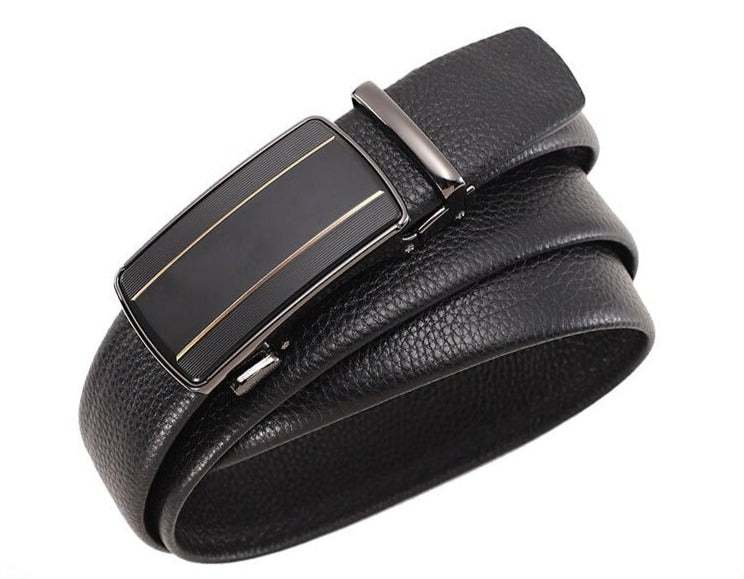 Men's Spring/Summer Automatic Buckle Genuine Leather Black Business Belt