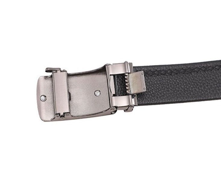 Men's Spring/Summer Automatic Buckle Genuine Leather Black Business Belt