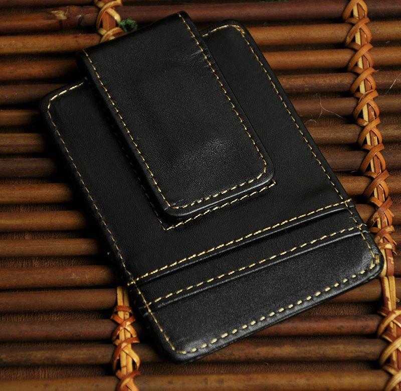 Male Vintage Genuine Leather Money Clip With Card ID Case