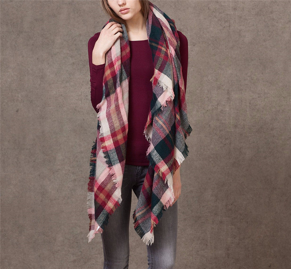 Scarf – Fashion Winter Plaid Acrylic Blanket Scarf For Women | Zorket