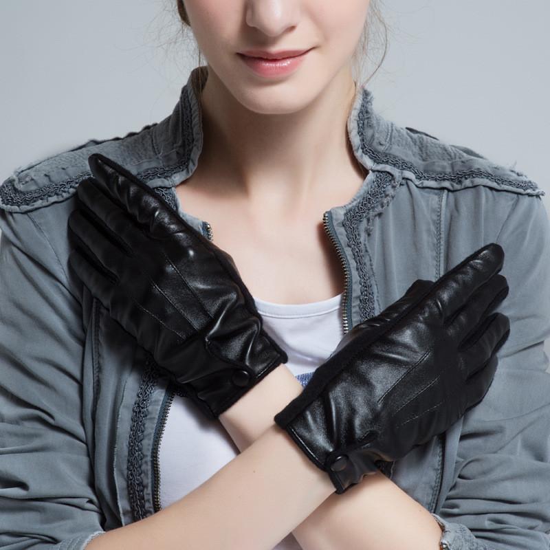 Elegant PU Leather Winter Super Warm Gloves