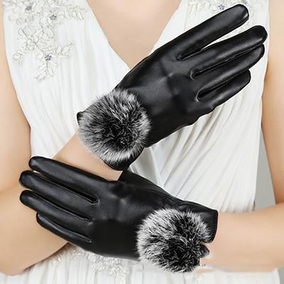 Women's Black Leather Elegant Gloves