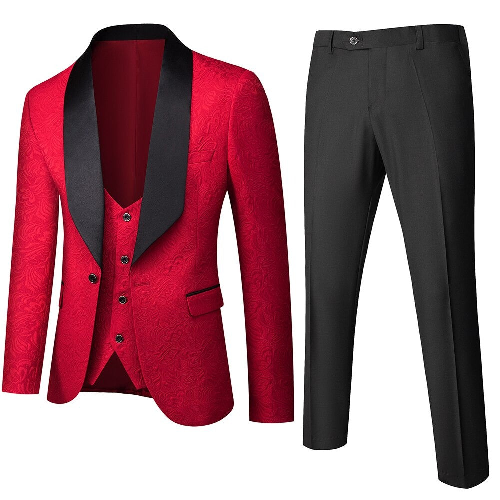 Men's Embossing Process Three-Piece Suit Set | Jacket & Pants & Vest