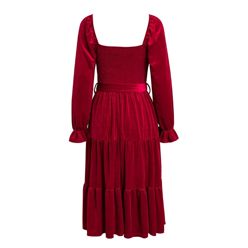 Women's Summer/Autumn Long Sleeved Velvet Dress