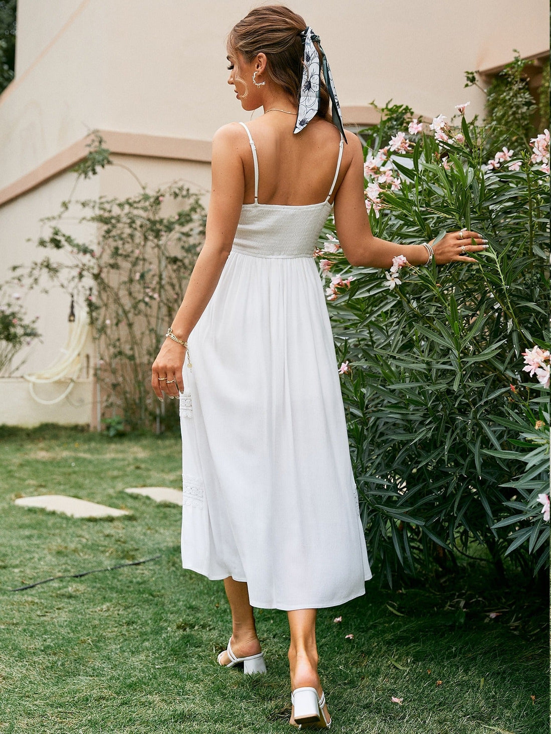 Women's Summer Lace White High Waist Long Dress