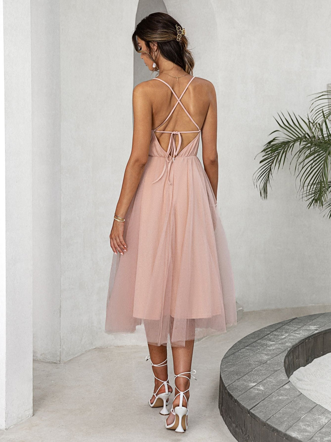 Women's Summer Lace Up Pink Dress