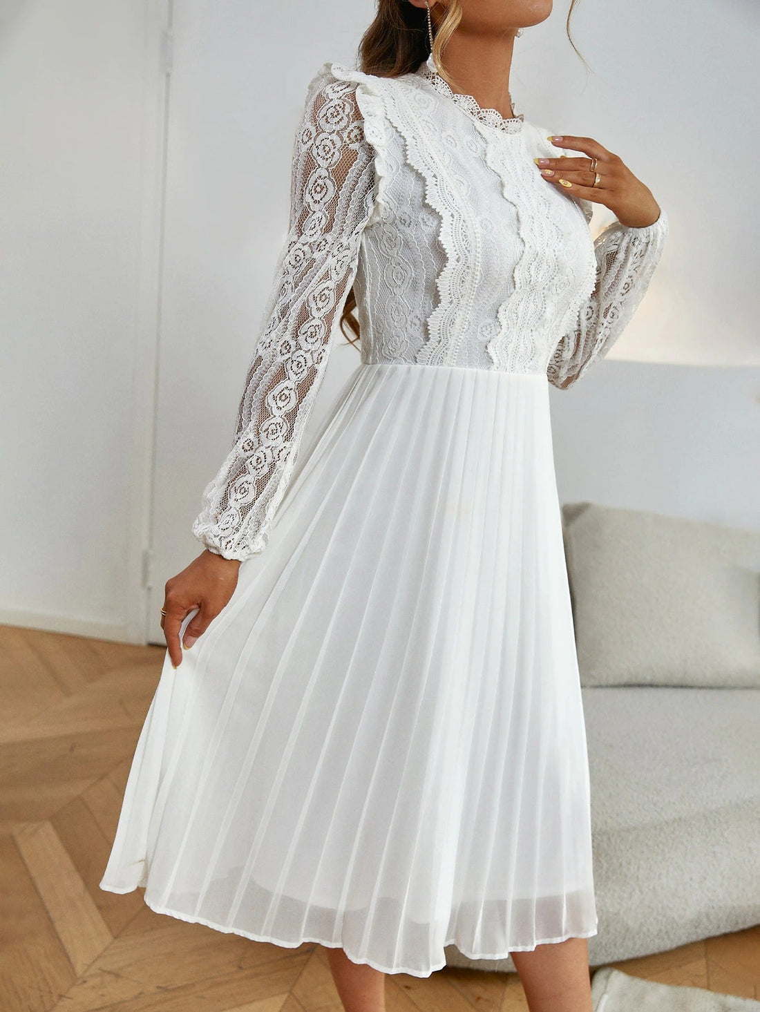 Women's Summer/Autumn White Long Sleeved Dress | Wedding Dress