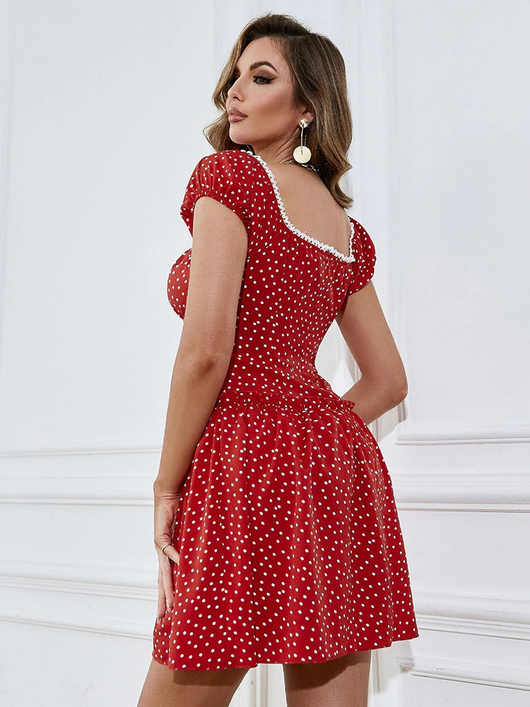 Women's Summer Polka Dot Short Sleeved Dress