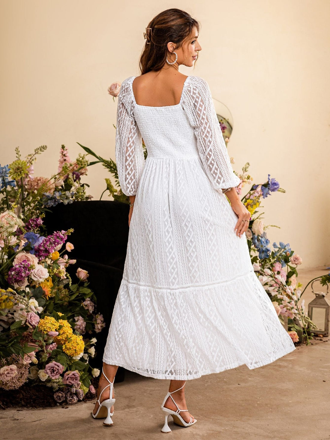 Women's Summer V-Neck Long Sleeved White Maxi Dress | Wedding Dress