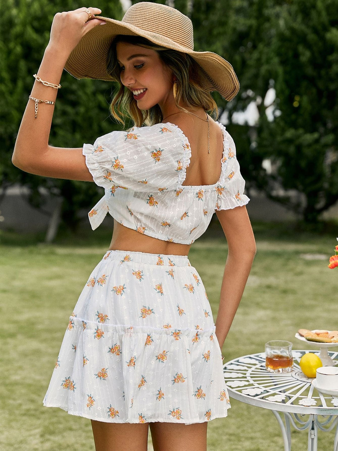 Women's Summer Floral Two-Piece Dress | Skirt & Crop Top