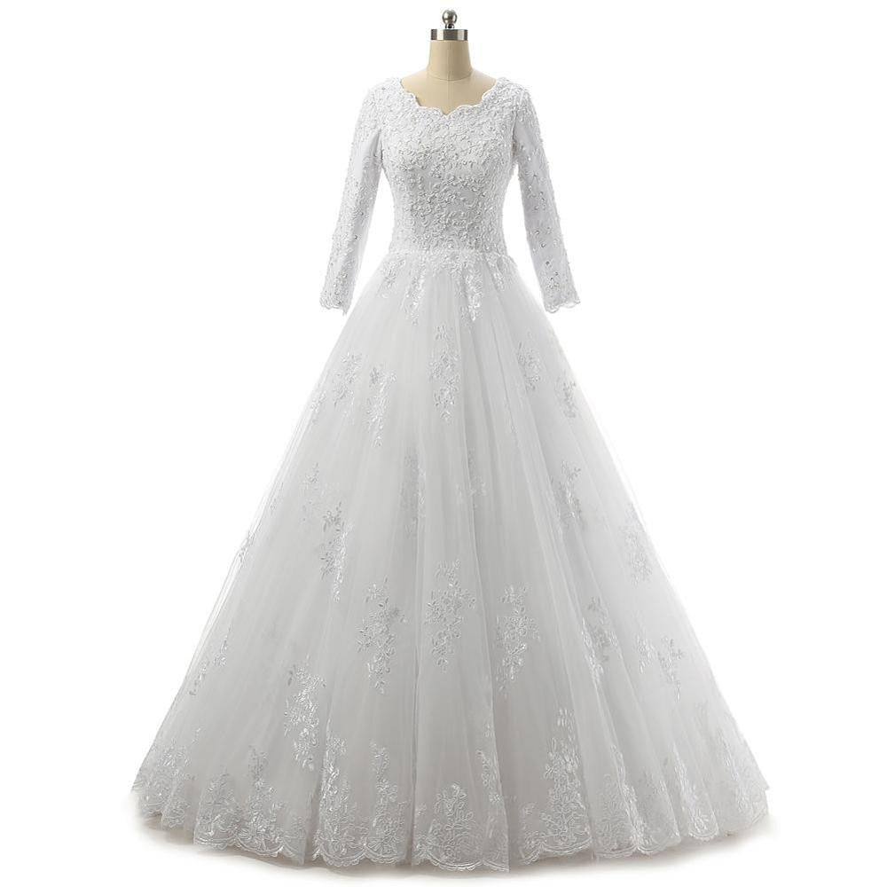 Women's V-Neck Lace Wedding Dress With Appliques