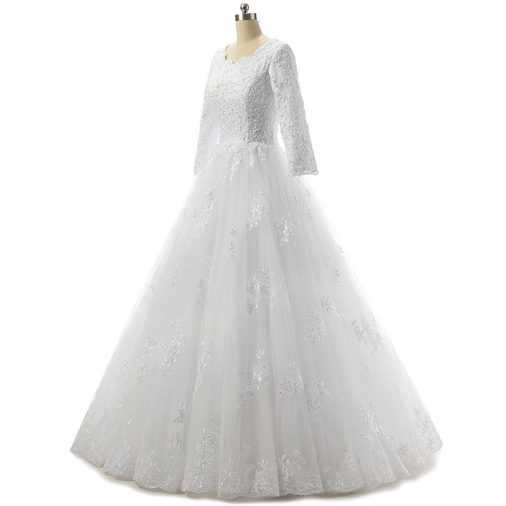 Women's V-Neck Lace Wedding Dress With Appliques