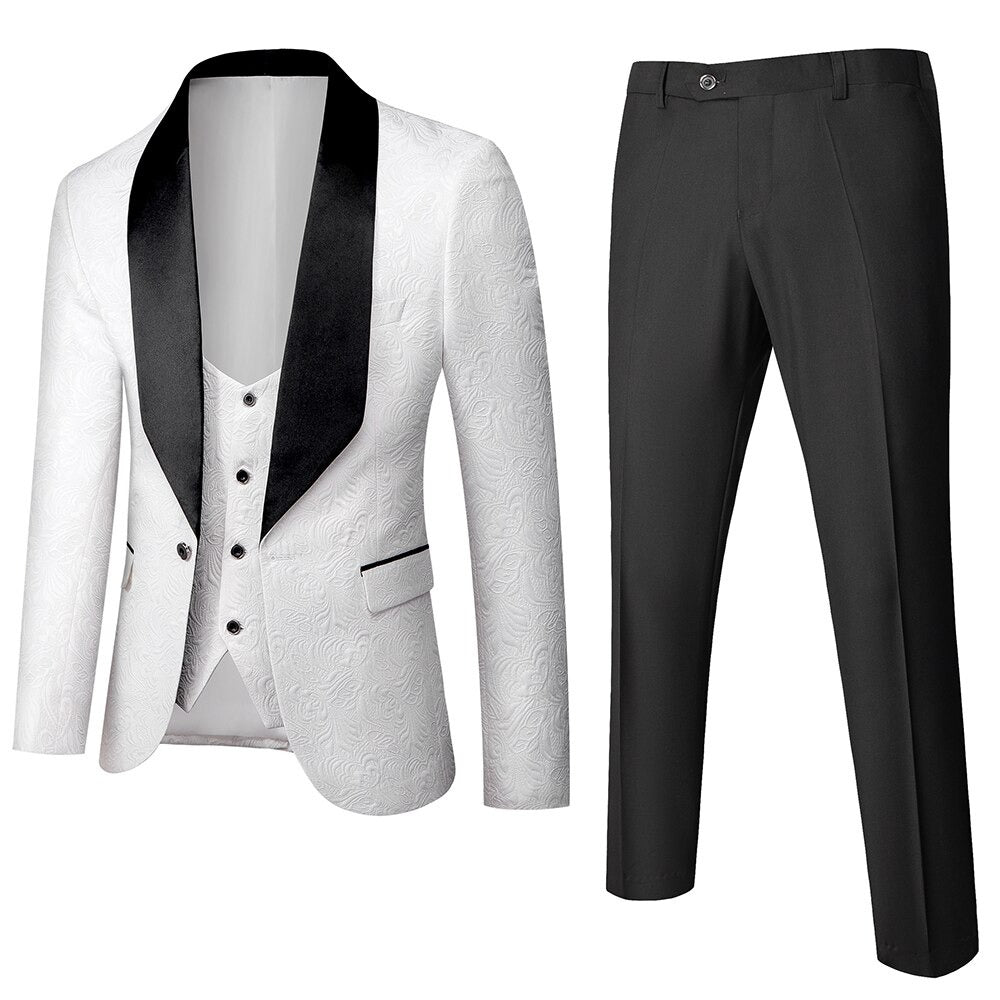 Men's Embossing Process Three-Piece Suit Set | Jacket & Pants & Vest
