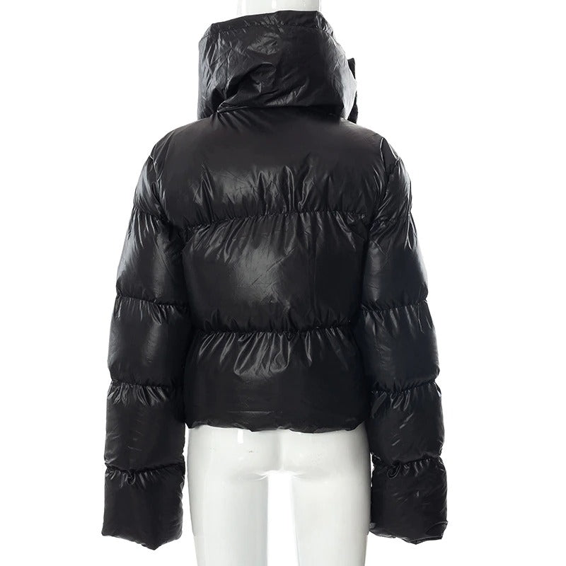Women's Winter Oversized Black Coat | Short Casual Parka