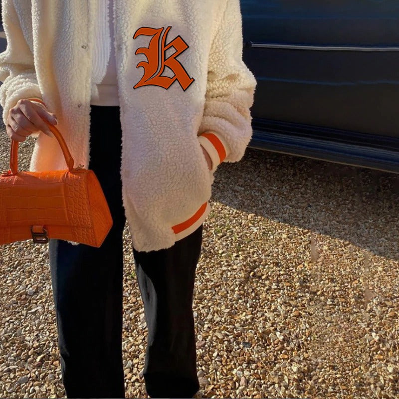Women's Autumn Orange Print Casual Baseball Bomber
